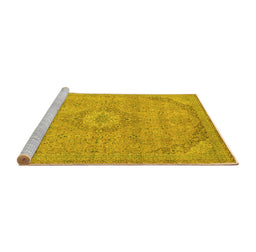 Sideview of Machine Washable Abstract Yellow Modern Rug, wshabs2799yw