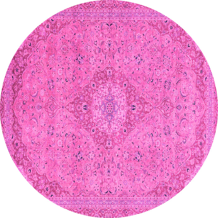 Round Machine Washable Abstract Pink Modern Rug, wshabs2799pnk