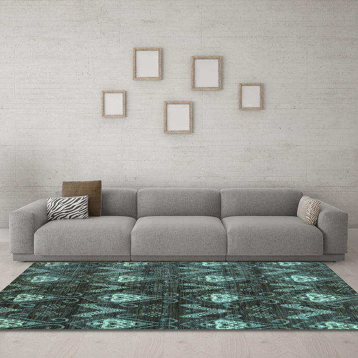 Machine Washable Oriental Light Blue Modern Rug in a Living Room, wshabs279lblu