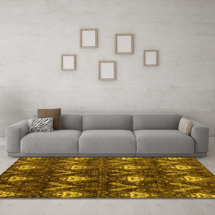 Machine Washable Oriental Yellow Modern Rug in a Living Room, wshabs279yw