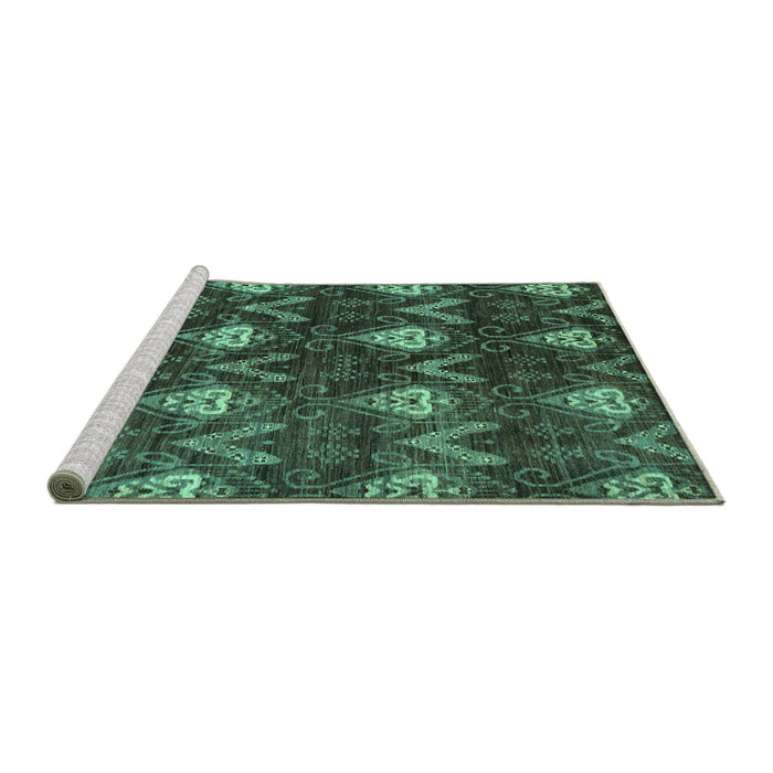 Sideview of Machine Washable Oriental Turquoise Modern Area Rugs, wshabs279turq