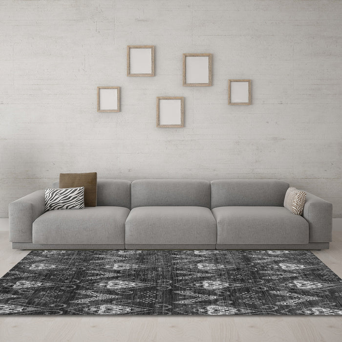 Machine Washable Oriental Gray Modern Rug in a Living Room,, wshabs279gry
