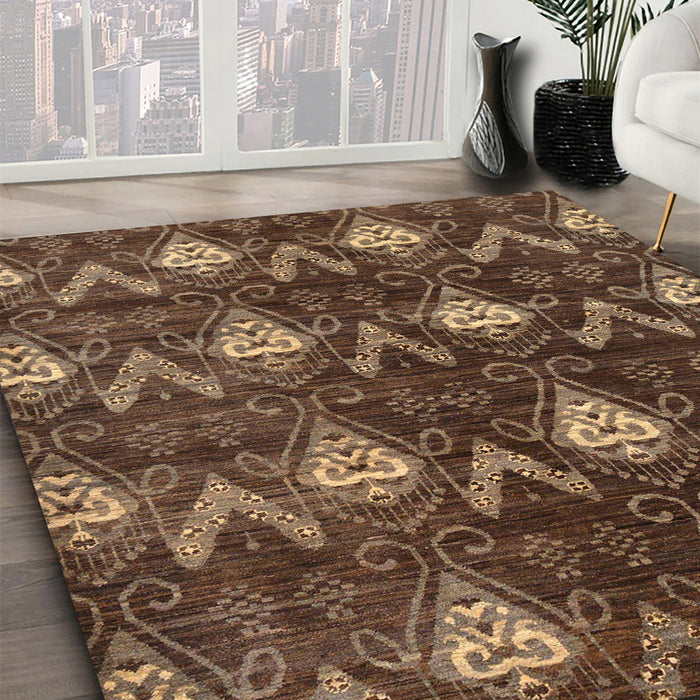 Machine Washable Abstract Bakers Brown Rug in a Family Room, wshabs279