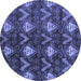 Round Machine Washable Oriental Blue Modern Rug, wshabs279blu