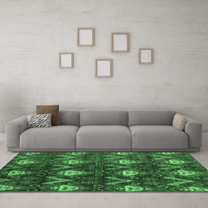 Machine Washable Oriental Emerald Green Modern Area Rugs in a Living Room,, wshabs279emgrn
