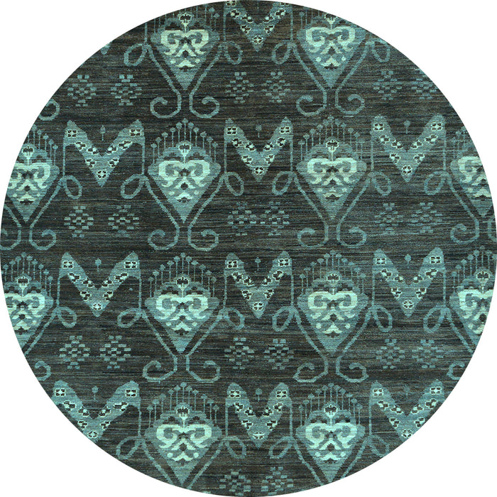 Round Machine Washable Oriental Light Blue Modern Rug, wshabs279lblu