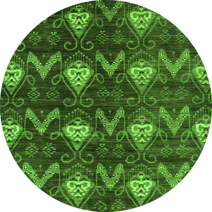 Round Machine Washable Oriental Green Modern Area Rugs, wshabs279grn