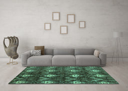 Machine Washable Oriental Turquoise Modern Area Rugs in a Living Room,, wshabs279turq