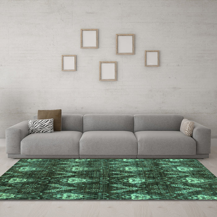 Machine Washable Oriental Turquoise Modern Area Rugs in a Living Room,, wshabs279turq