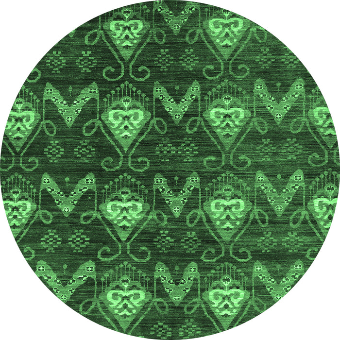 Round Machine Washable Oriental Emerald Green Modern Area Rugs, wshabs279emgrn