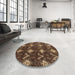 Round Machine Washable Abstract Bakers Brown Rug in a Office, wshabs279