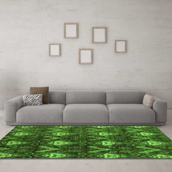 Machine Washable Oriental Green Modern Area Rugs in a Living Room,, wshabs279grn