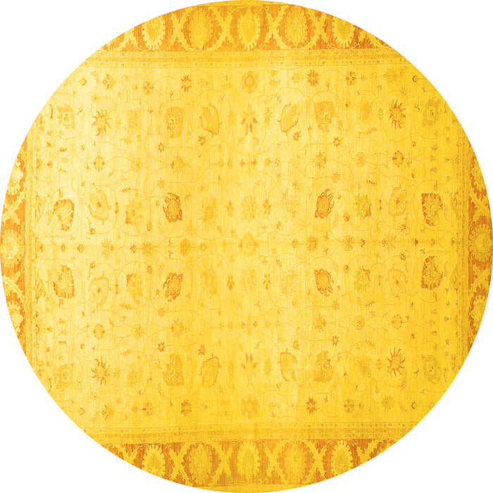 Round Machine Washable Oriental Yellow Traditional Rug, wshabs27yw