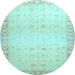 Round Machine Washable Oriental Light Blue Traditional Rug, wshabs27lblu