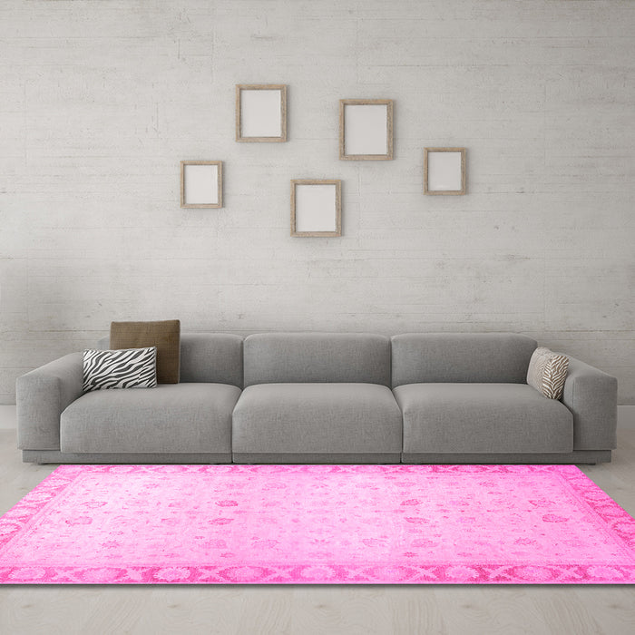 Machine Washable Oriental Pink Traditional Rug in a Living Room, wshabs27pnk