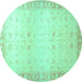 Round Oriental Turquoise Traditional Rug, abs27turq