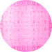 Round Machine Washable Oriental Pink Traditional Rug, wshabs27pnk