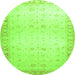 Round Machine Washable Oriental Green Traditional Area Rugs, wshabs27grn