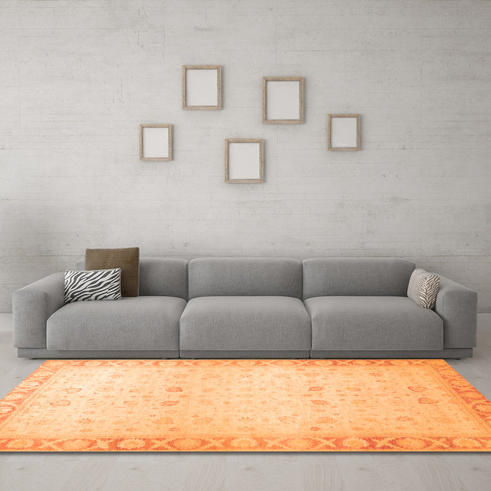 Machine Washable Oriental Orange Traditional Area Rugs in a Living Room, wshabs27org