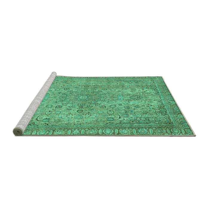 Sideview of Machine Washable Abstract Turquoise Modern Area Rugs, wshabs2800turq