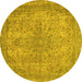 Round Machine Washable Abstract Yellow Modern Rug, wshabs2800yw