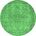 Round Machine Washable Abstract Emerald Green Modern Area Rugs, wshabs2800emgrn