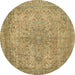 Round Machine Washable Abstract Metallic Gold Rug, wshabs2800