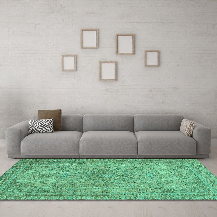 Machine Washable Abstract Turquoise Modern Area Rugs in a Living Room,, wshabs2800turq
