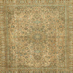 Square Machine Washable Abstract Metallic Gold Rug, wshabs2800
