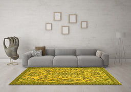 Machine Washable Abstract Yellow Modern Rug in a Living Room, wshabs2801yw