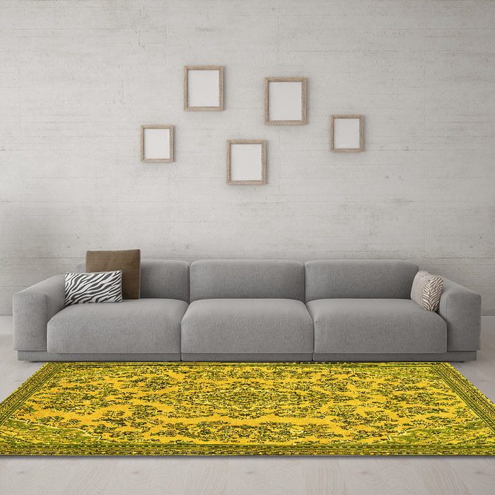 Machine Washable Abstract Yellow Modern Rug in a Living Room, wshabs2801yw