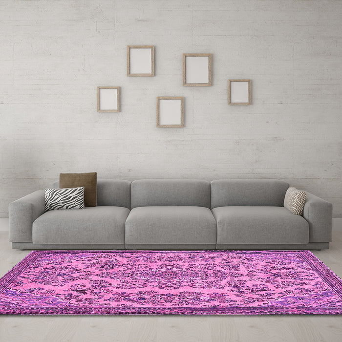 Machine Washable Abstract Pink Modern Rug in a Living Room, wshabs2801pnk