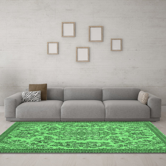 Machine Washable Abstract Emerald Green Modern Area Rugs in a Living Room,, wshabs2801emgrn