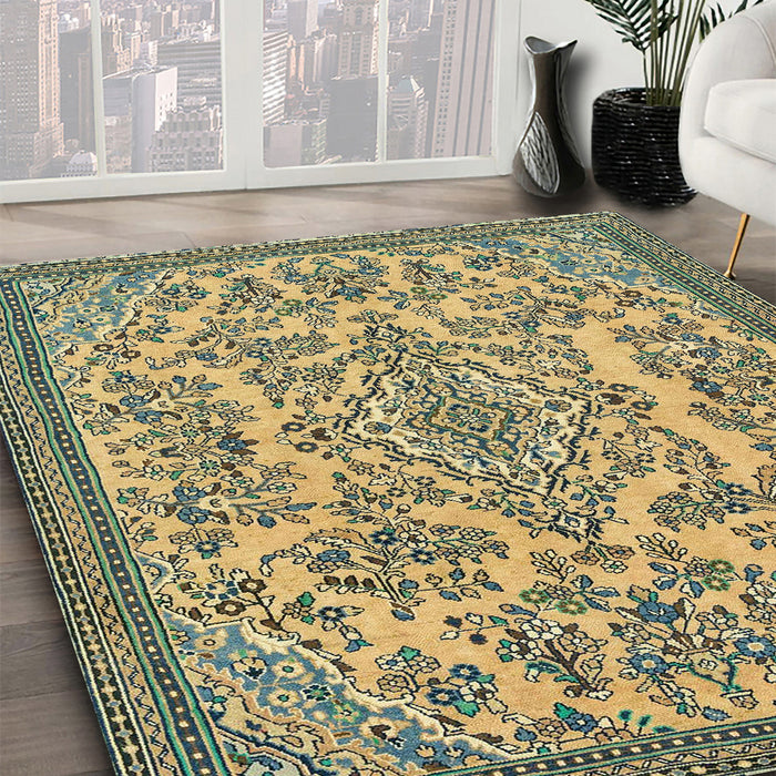 Abstract Dark Olive Green Modern Rug in Family Room, abs2801