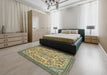 Abstract Dark Olive Green Modern Rug in a Bedroom, abs2801