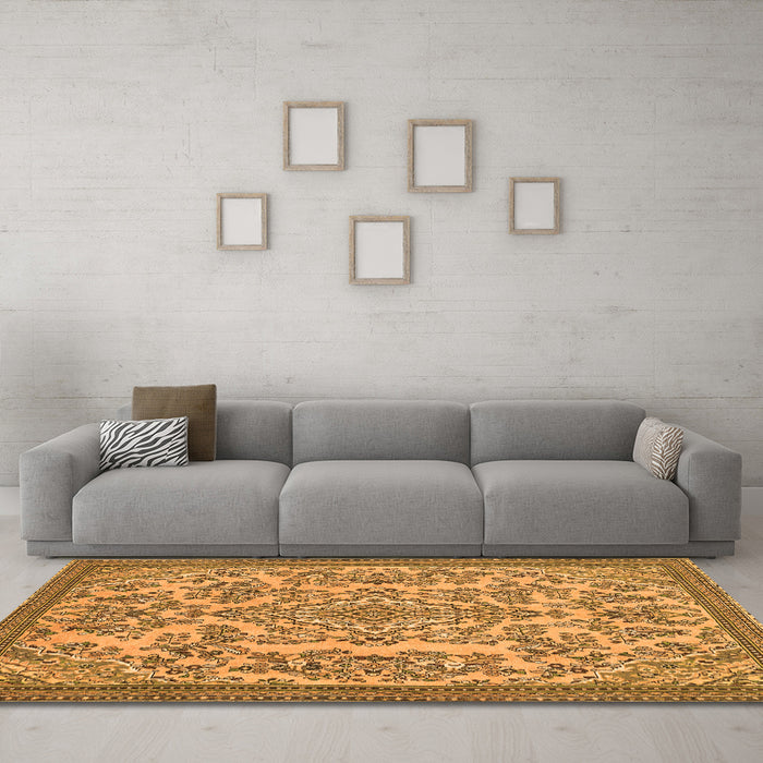 Machine Washable Abstract Orange Modern Area Rugs in a Living Room, wshabs2801org
