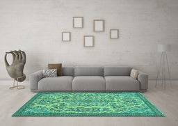 Machine Washable Abstract Turquoise Modern Area Rugs in a Living Room,, wshabs2801turq