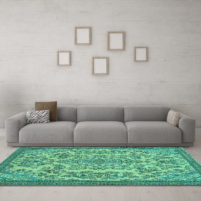 Machine Washable Abstract Turquoise Modern Area Rugs in a Living Room,, wshabs2801turq