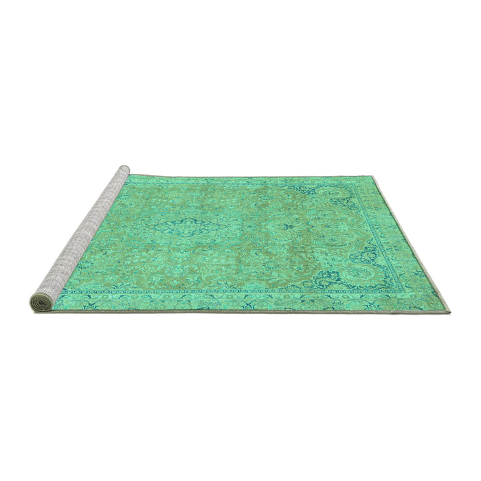 Sideview of Machine Washable Abstract Turquoise Modern Area Rugs, wshabs2802turq