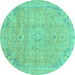 Round Machine Washable Abstract Turquoise Modern Area Rugs, wshabs2802turq