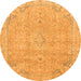 Round Machine Washable Abstract Orange Modern Area Rugs, wshabs2802org