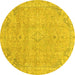 Round Machine Washable Abstract Yellow Modern Rug, wshabs2802yw