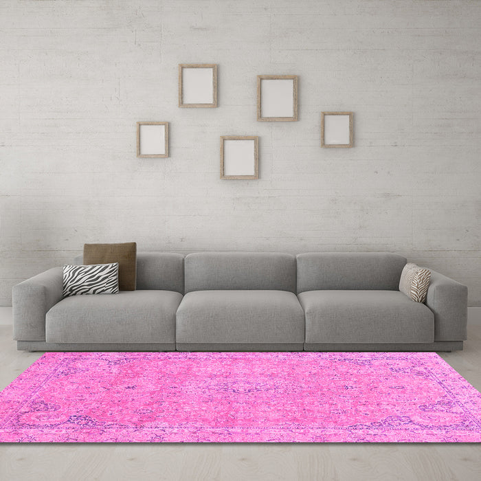 Machine Washable Abstract Pink Modern Rug in a Living Room, wshabs2802pnk