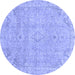 Round Machine Washable Abstract Blue Modern Rug, wshabs2802blu