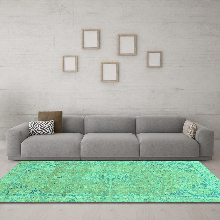Machine Washable Abstract Turquoise Modern Area Rugs in a Living Room,, wshabs2802turq