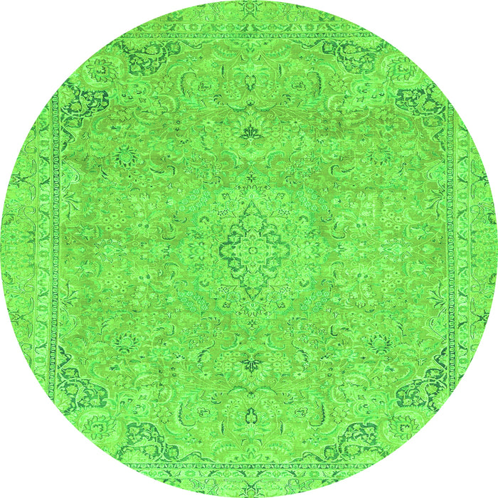 Round Machine Washable Abstract Green Modern Area Rugs, wshabs2802grn