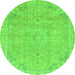 Round Machine Washable Abstract Green Modern Area Rugs, wshabs2802grn