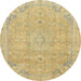 Round Machine Washable Abstract Chrome Gold Yellow Rug, wshabs2802