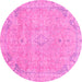 Round Machine Washable Abstract Pink Modern Rug, wshabs2802pnk