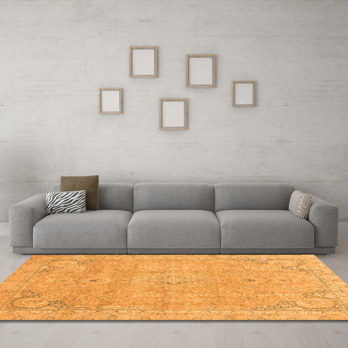 Machine Washable Abstract Orange Modern Area Rugs in a Living Room, wshabs2802org